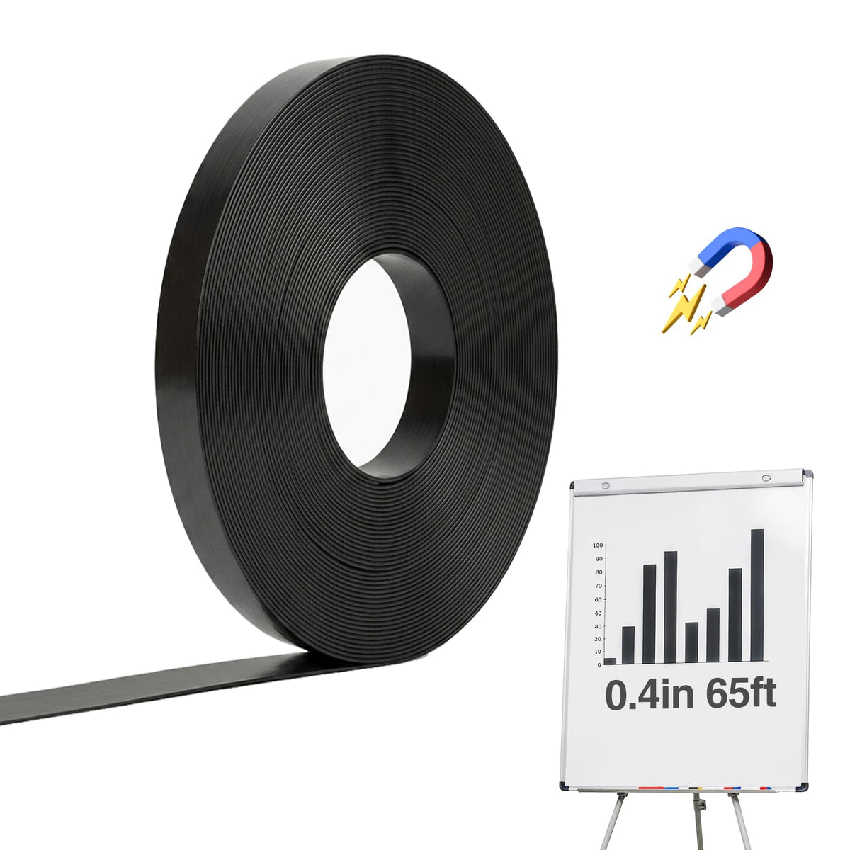 Magnetic Whiteboard Tape for Office,Fine Line Gridding Tape - 1/5 in x 40 yd x 24 mil,High Energy Thin Strip Magnets,Black 120 Feet