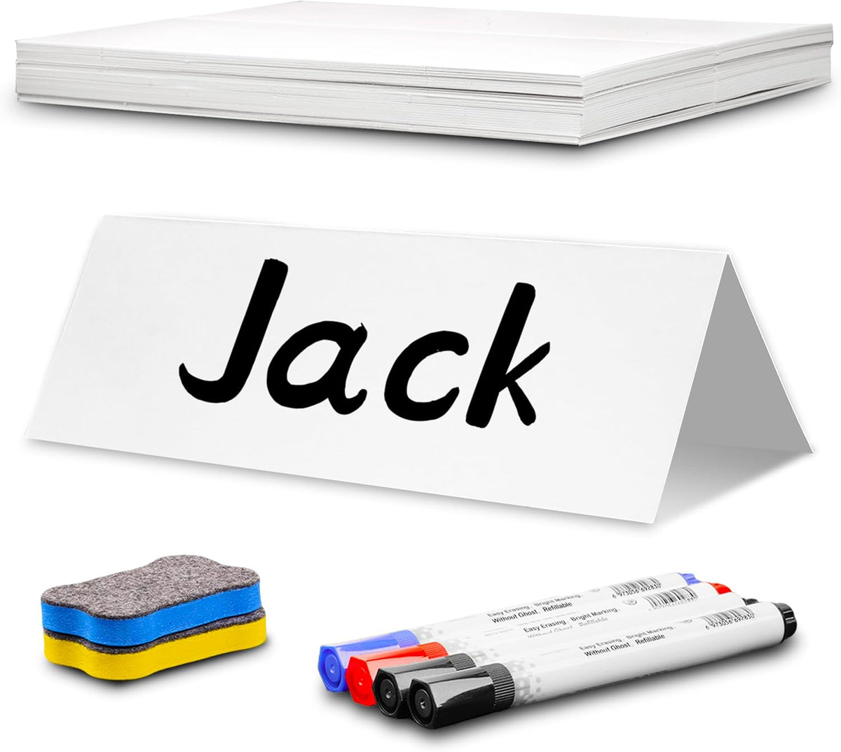 55 Pcs Table Dry Erase Name Tents Cards 7.9''x5.5'' Desk Tent for Class