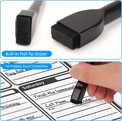 maxtek Magnetic Black Dry Erase Markers with Eraser, Fine Tip, 6 Count