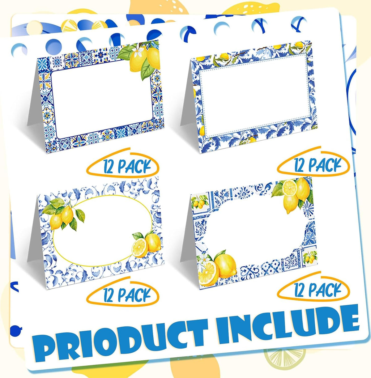 Jetec 48 Pcs Capri Lemon Place Cards Yellow and Blue Tile Table Name Cards