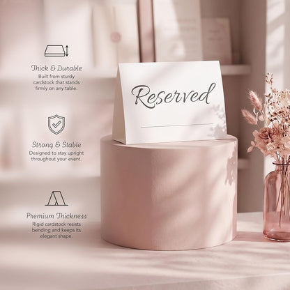 20 Pack Modern Reserved Table Sign With Name Line - Reserved Signs For Wedding - White Reserved Signs - Wedding Accessories - Tent Cards For Reserving Seats & Places - Place Cards for Party, Event
