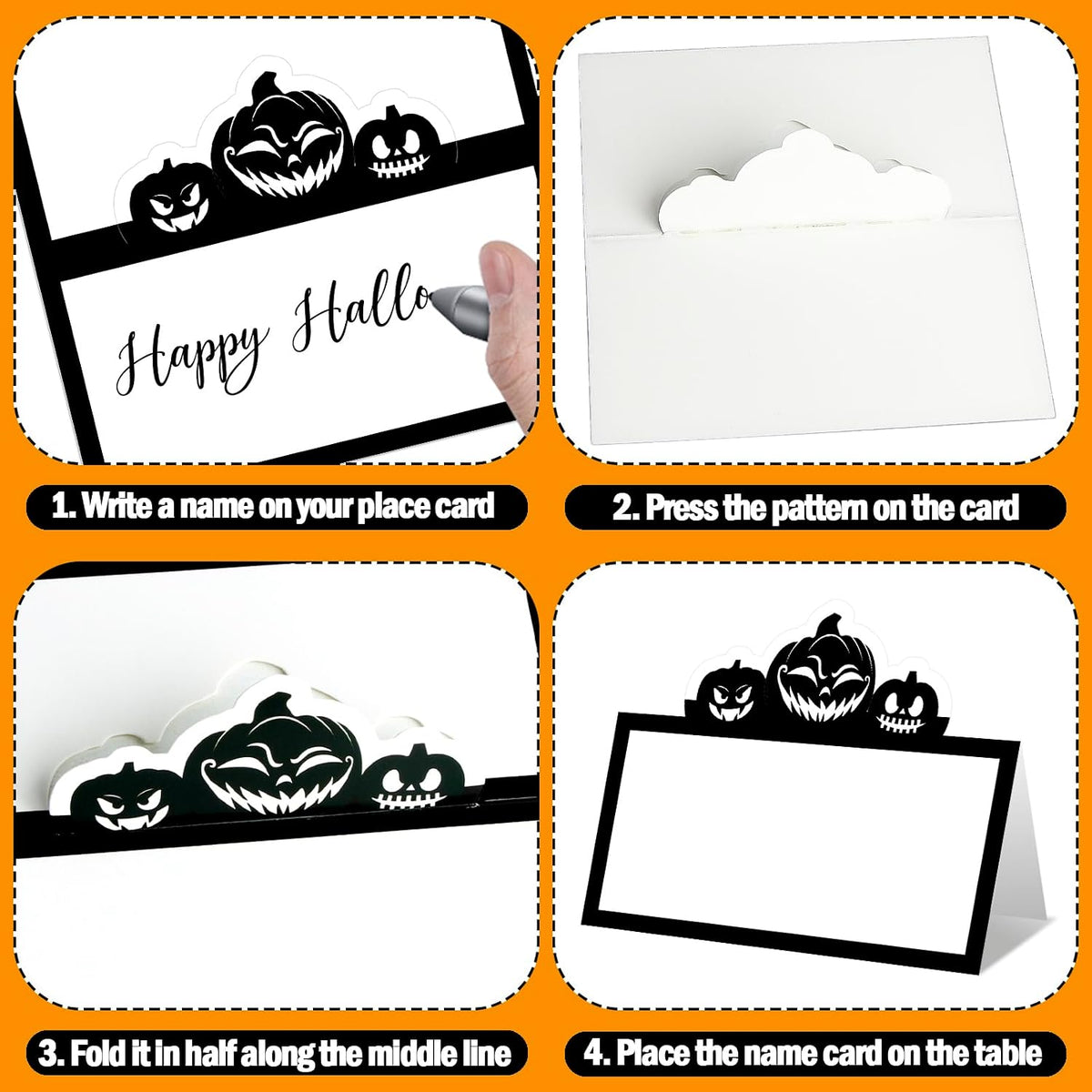 48 Pcs Halloween Place Cards Skeleton Gothic Spider Ghost Placecard Holders Greeting Cards Pumpkin Seating Name Tents for Wedding Dinner Halloween Party Table Birthday Supplies