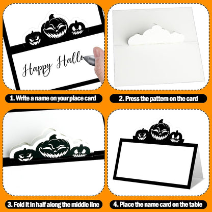 48 Pcs Halloween Place Cards Skeleton Gothic Spider Ghost Placecard Holders Greeting Cards Pumpkin Seating Name Tents for Wedding Dinner Halloween Party Table Birthday Supplies
