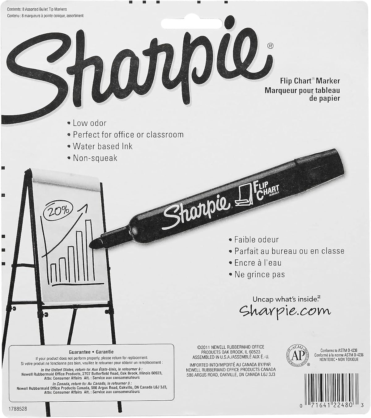 Sharpie 22480PP Flip Chart Marker, Bullet Point, 8/PK, Assorted