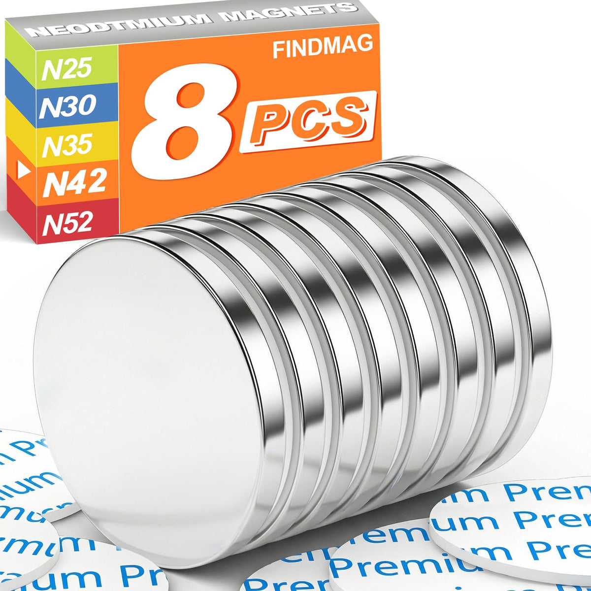 FINDMAG 4 Pcs Neodymium Disc Magnets, Adhesive Magnets, 1.18'' D x 1/8'' H