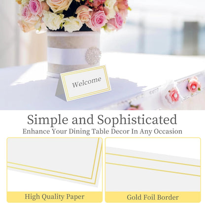 50 Pcs Premium Place Cards,2"×3.5"Table Place Cards with Gold Foil Border