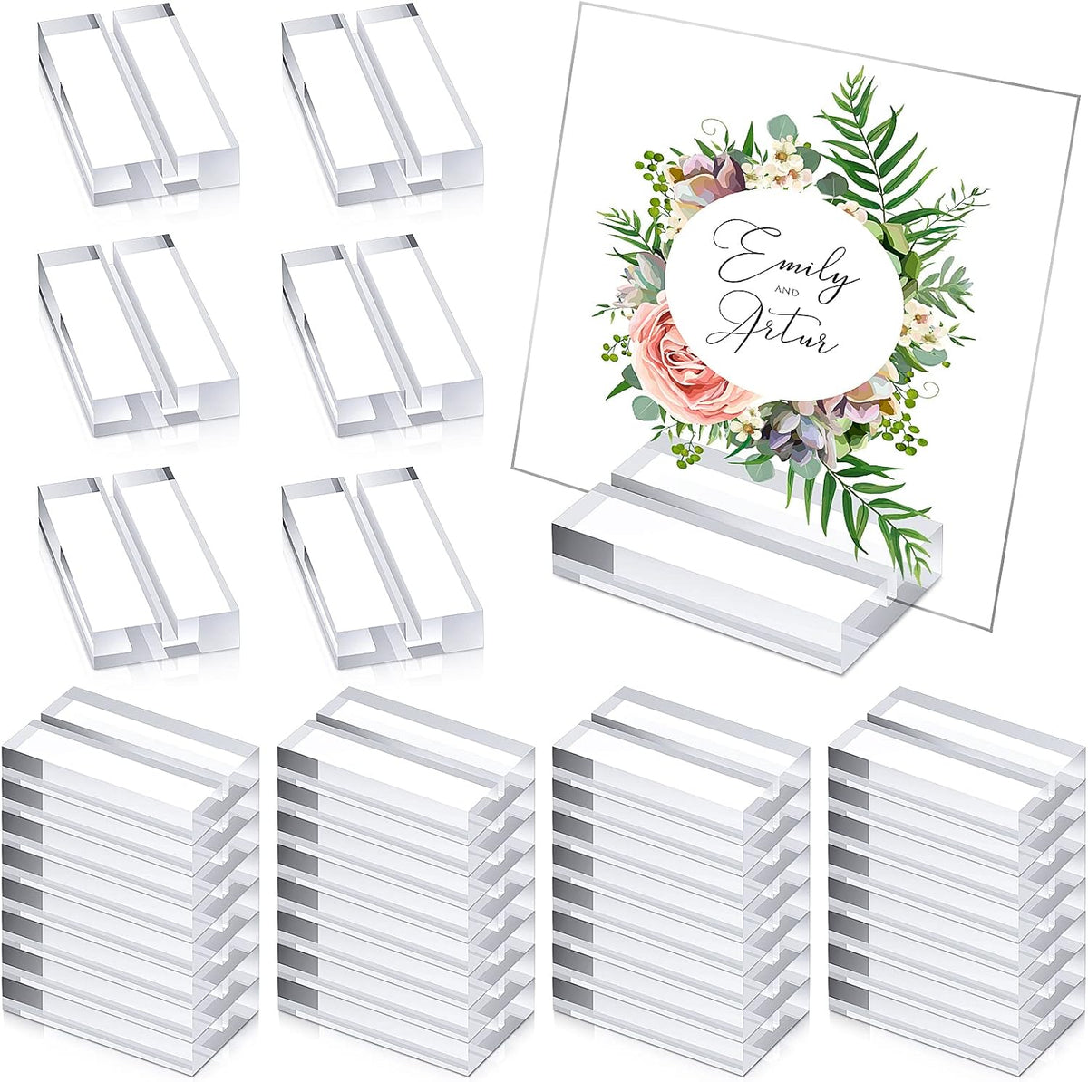Blulu 20 Pieces 2 Inch Acrylic Place Card Holders Clear Stands Base with 3 mm Card Slot Numbers Display Table Sign for Wedding Exhibition Office Cafe Restaurant Photo Menu Meeting Table Decorations