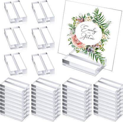 Blulu 20 Pieces 2 Inch Acrylic Place Card Holders Clear Stands Base with 3 mm Card Slot Numbers Display Table Sign for Wedding Exhibition Office Cafe Restaurant Photo Menu Meeting Table Decorations