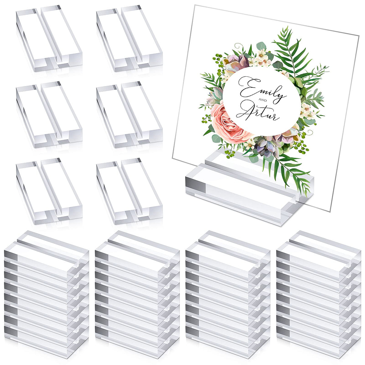 Blulu 20 Pieces 2 Inch Acrylic Place Card Holders Clear Stands Base with 3 mm Card Slot Numbers Display Table Sign for Wedding Exhibition Office Cafe Restaurant Photo Menu Meeting Table Decorations