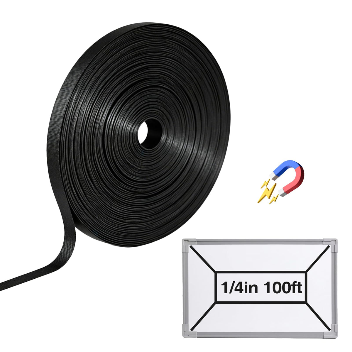 Magnetic Whiteboard Tape for Office,Fine Line Gridding Tape - 1/5 in x 40 yd x 24 mil,High Energy Thin Strip Magnets,Black 120 Feet