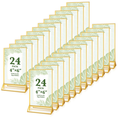 12 Pack Gold Acrylic Sign Holders 4x6 Menu Flyer Holder