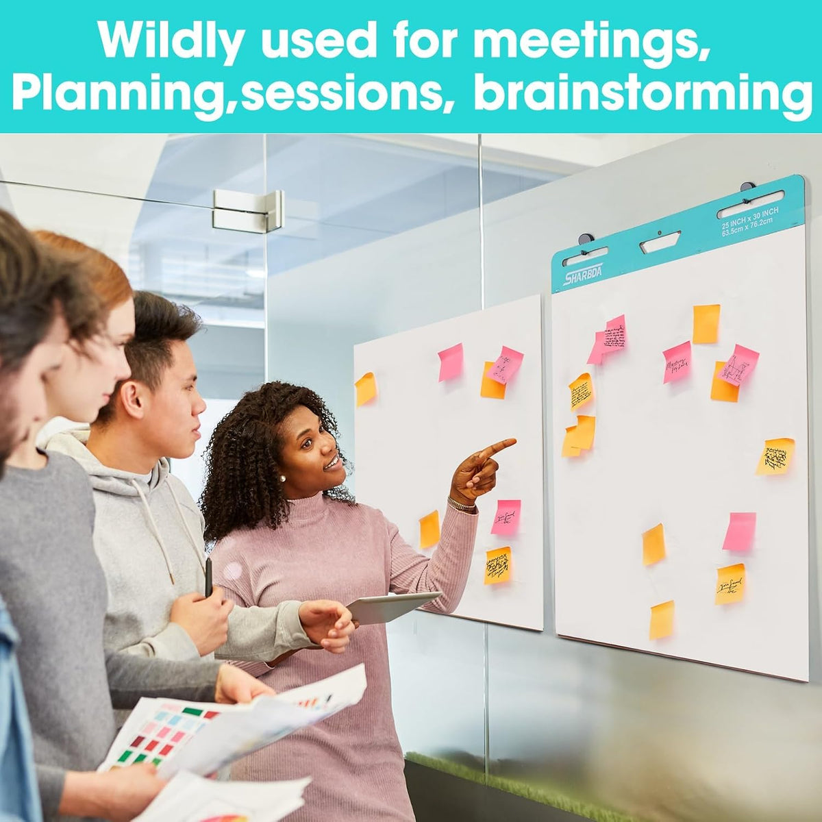 Sticky Easel Pad, 25 * 30 inch,Self-Stick Flip Chart Paper, Super Adhesive & Bleed-Resistant,Micro-Perforated Tear,Classroom Teacher Office Presentation Pads,6 Pads/Pack,180 Sheets