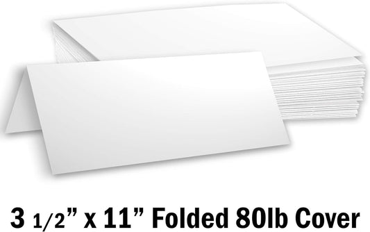 Hamilco White 80lb Cover Heavy 3.5x11 Tent Place Cards for Weddings (100PK)