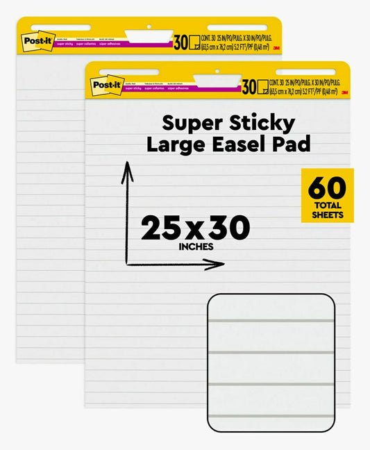 Post-it Super Sticky Easel Pad, 25 x 30 in, White Lined, 2 Pads