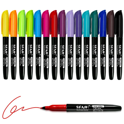 SFAIH 15 Colors Magnetic Dry Erase Markers, 0.7mm Ultra Fine, with Eraser