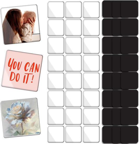 30 Pieces Fridge Magnet Set Acrylic Square Refrigerator Magnet with Adhesive Backing DIY Fridge Magnets for Office, Classroom, Cabinets, Kitchen (60 Piece, 1.89 Inch)