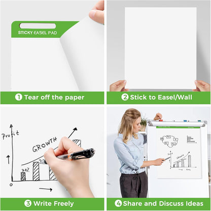 Sticky Mini Easel Pads 13 x 17 Inches, 3 Pack Anchor Chart Paper for Teachers, Self Stick Flip Chart Paper with Sticky Back for Classroom, Office, 30 Sheets/Pad (White)