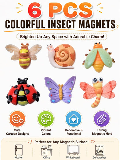6pcs Insect Butterfly Fridge Magnets, Suitable for Kitchen, Office, Whiteboard, Dishwasher, Vibrant Colors, Gift for Christmas Fun Design with Colorful Patterns, Thanksgiving