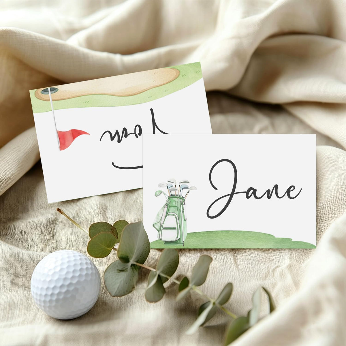 48 Pcs Golf Buffet Food Labels, Sprots Themed Folded Place Cards and Tent Name Cards for Birthday and Baby Shower Party Table Setting Decorations Supplies (Four)