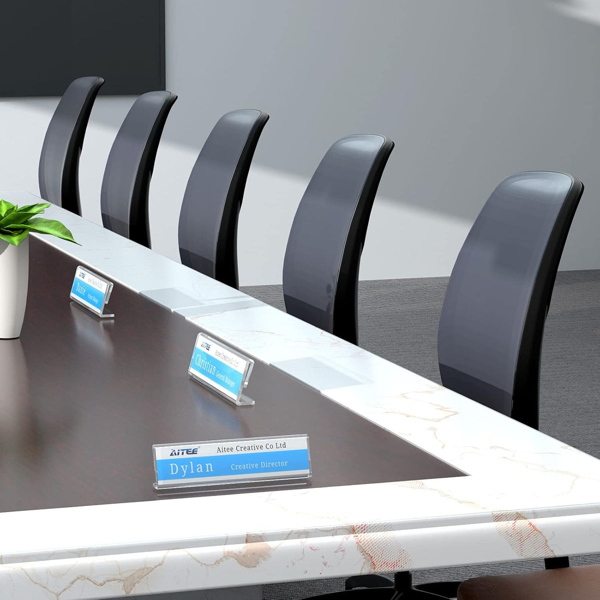 AITEE 12 Pack Acrylic Name Plates L-Shaped Display Holder for Office Desks