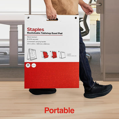 Staples Stickies Tabletop Easel Pad, 20x23 Inch, White, 20 Sheets