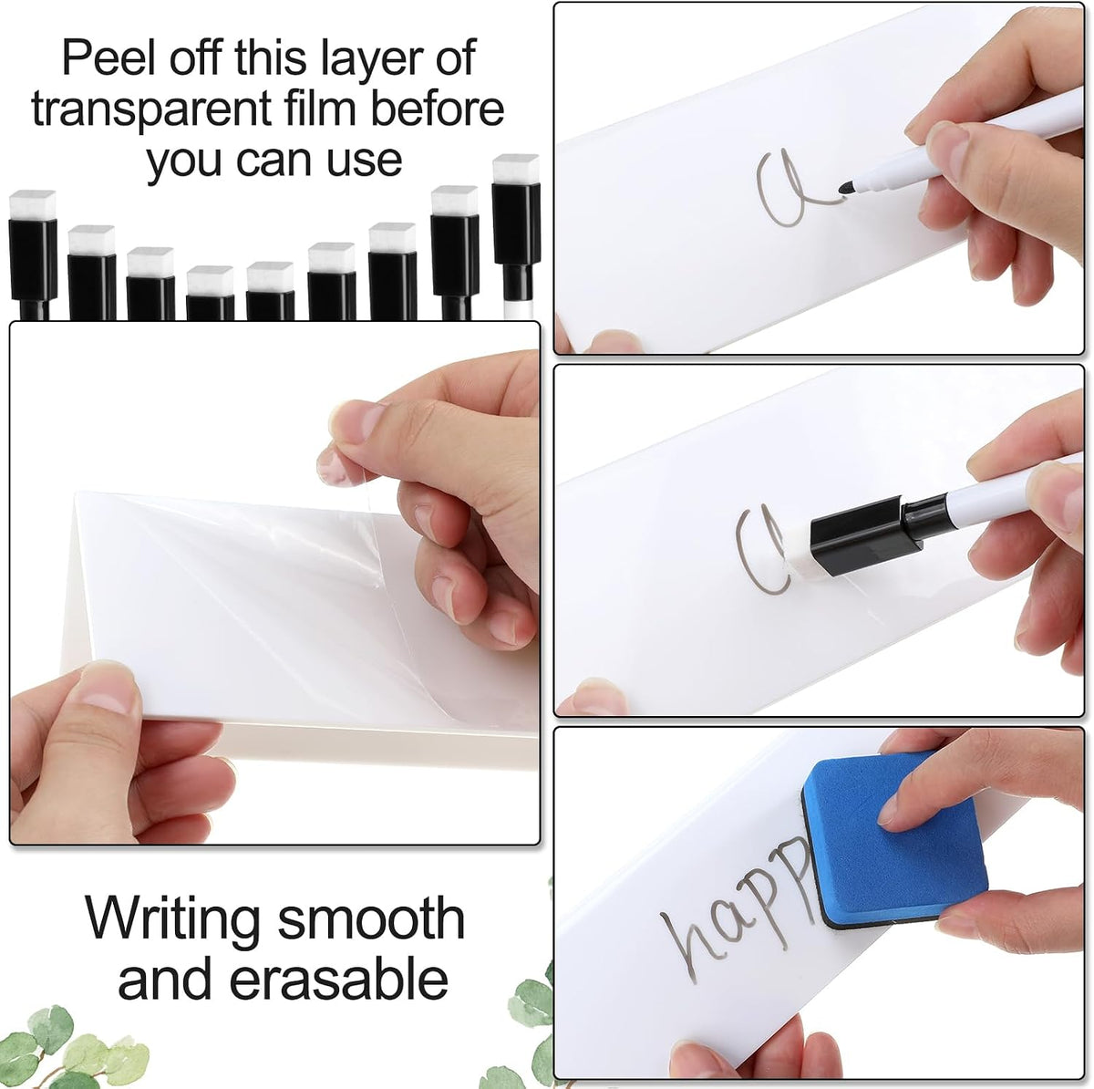 Seajan 24 Sets Reusable Name Tent Cards with Black Markers and Erasers