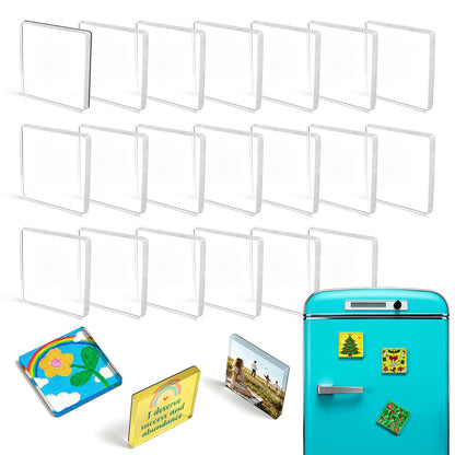 20 Pack 2"x2"x0.16" Clear Acrylic DIY Fridge Magnets Set with Adhesive Backing – Square Magnetic Photo Frames for Crafts, Kitchen, Classroom, Party & Office Decoration