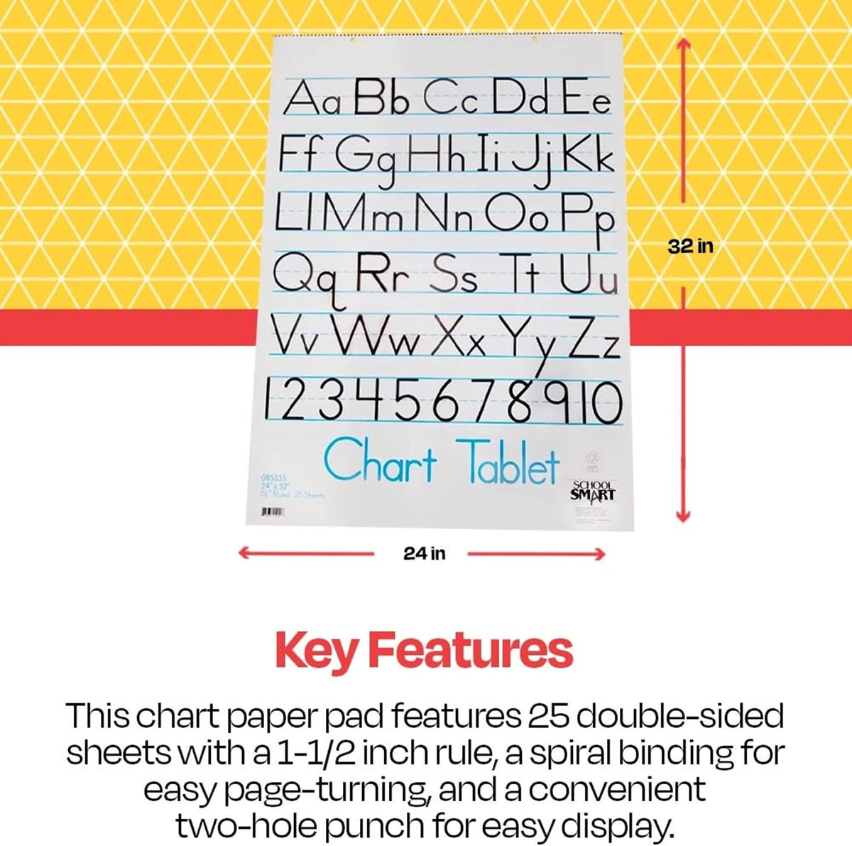 School Smart Chart Paper Pad, 32 x 24 Inches, 1-1/2 Inch Rule, 25 Sheets