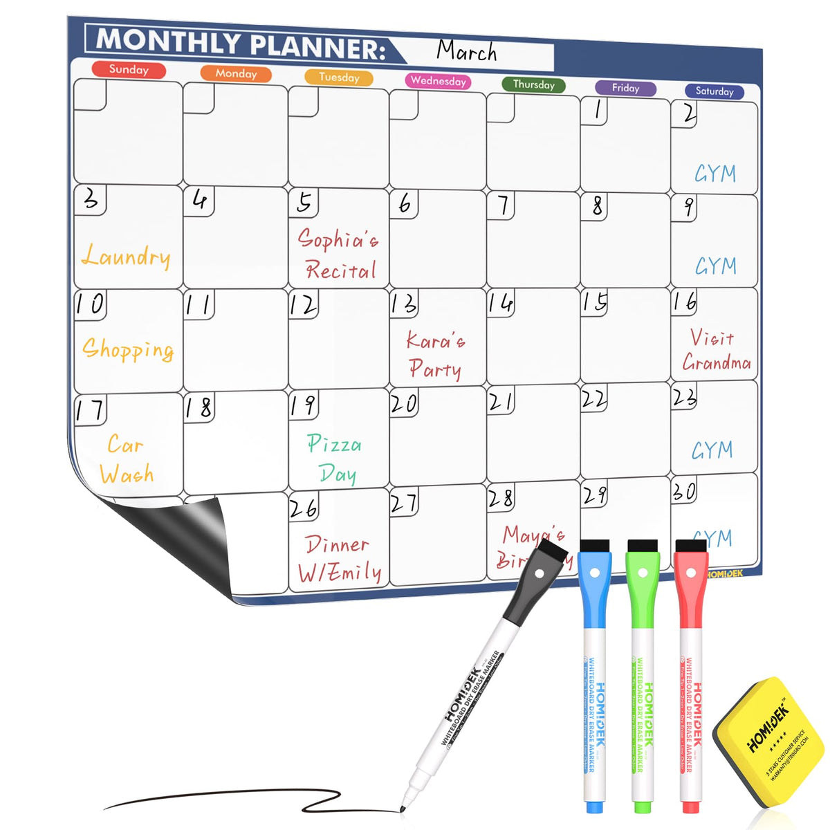 HOMiDEK Magnetic Dry Erase Calendar for Refrigerator: Fridge Whiteboard Calendar Magnet Monthly Planner Family Planning Board with Dry Erase Markers & Eraser - 14 x 11 Inches