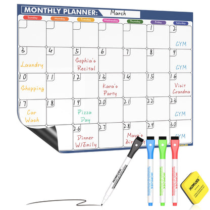 HOMiDEK Magnetic Dry Erase Calendar for Refrigerator: Fridge Whiteboard Calendar Magnet Monthly Planner Family Planning Board with Dry Erase Markers & Eraser - 14 x 11 Inches