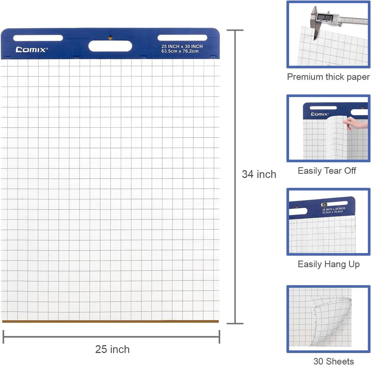 Comix Grid Sticky Easel Pad, 25 x 30 In Flip Chart, 30 Sheets/Pad, 2 Pads