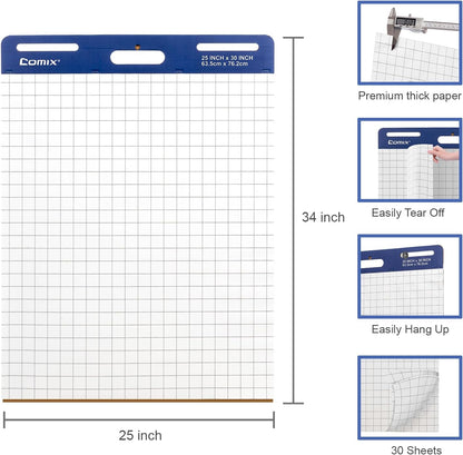 Comix Grid Sticky Easel Pad, 25 x 30 In Flip Chart, 30 Sheets/Pad, 2 Pads