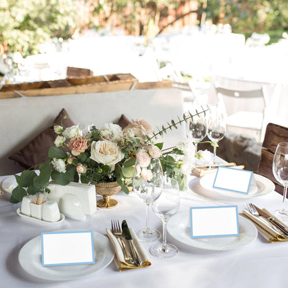 Dusty Blue Border Place Cards for Table Setting, Blank Name Card for Banquet, Set of 25 Seating Cards for Wedding Reception Baby Shower Birthday Party and Events-04