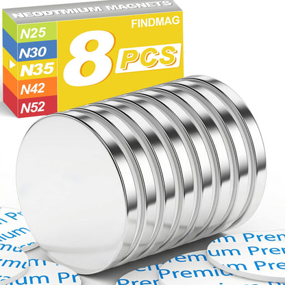 FINDMAG 4 Pcs Neodymium Disc Magnets, Adhesive Magnets, 1.18'' D x 1/8'' H