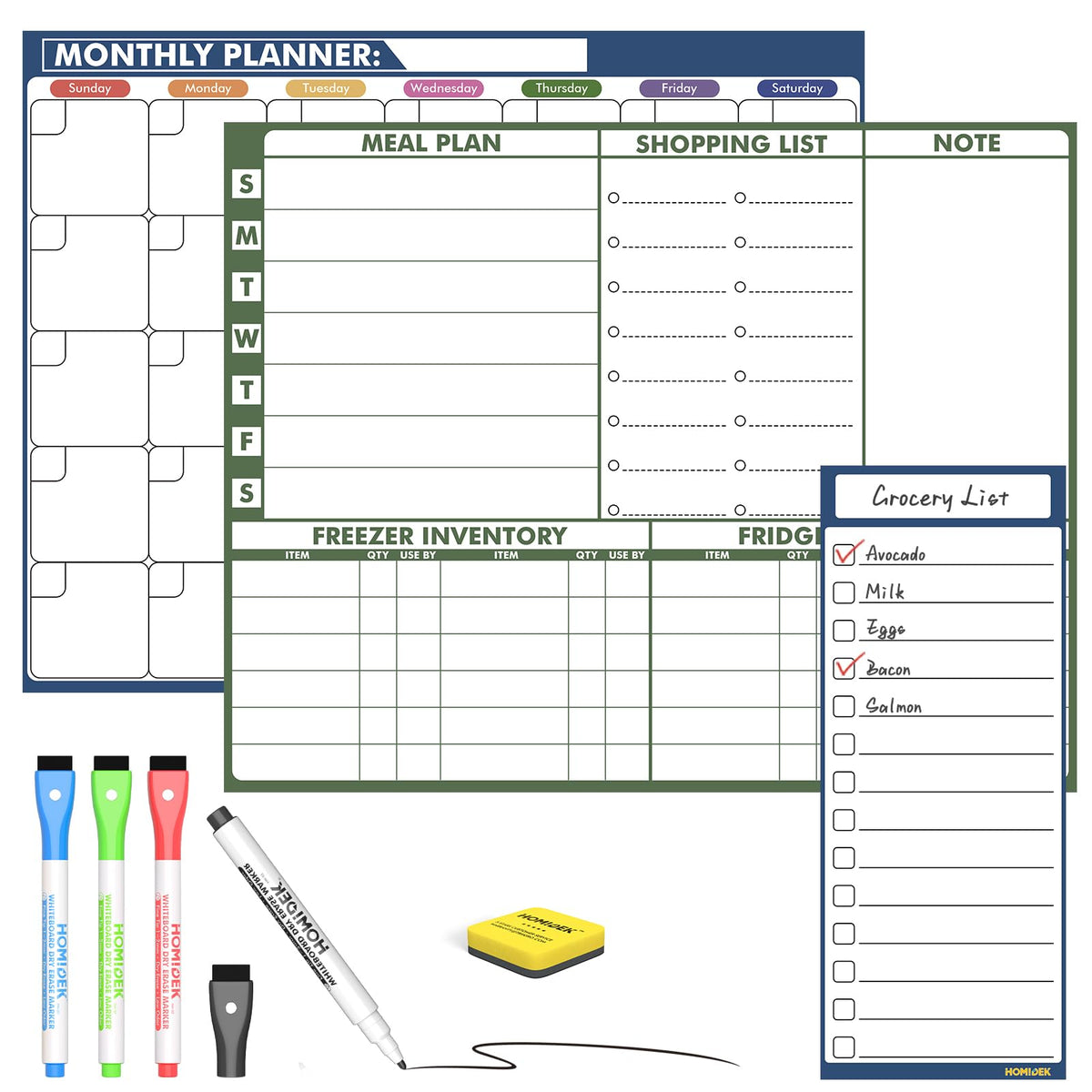 HOMiDEK Magnetic Dry Erase Calendar for Refrigerator: Fridge Whiteboard Calendar Magnet Monthly Planner Family Planning Board with Dry Erase Markers & Eraser - 14 x 11 Inches