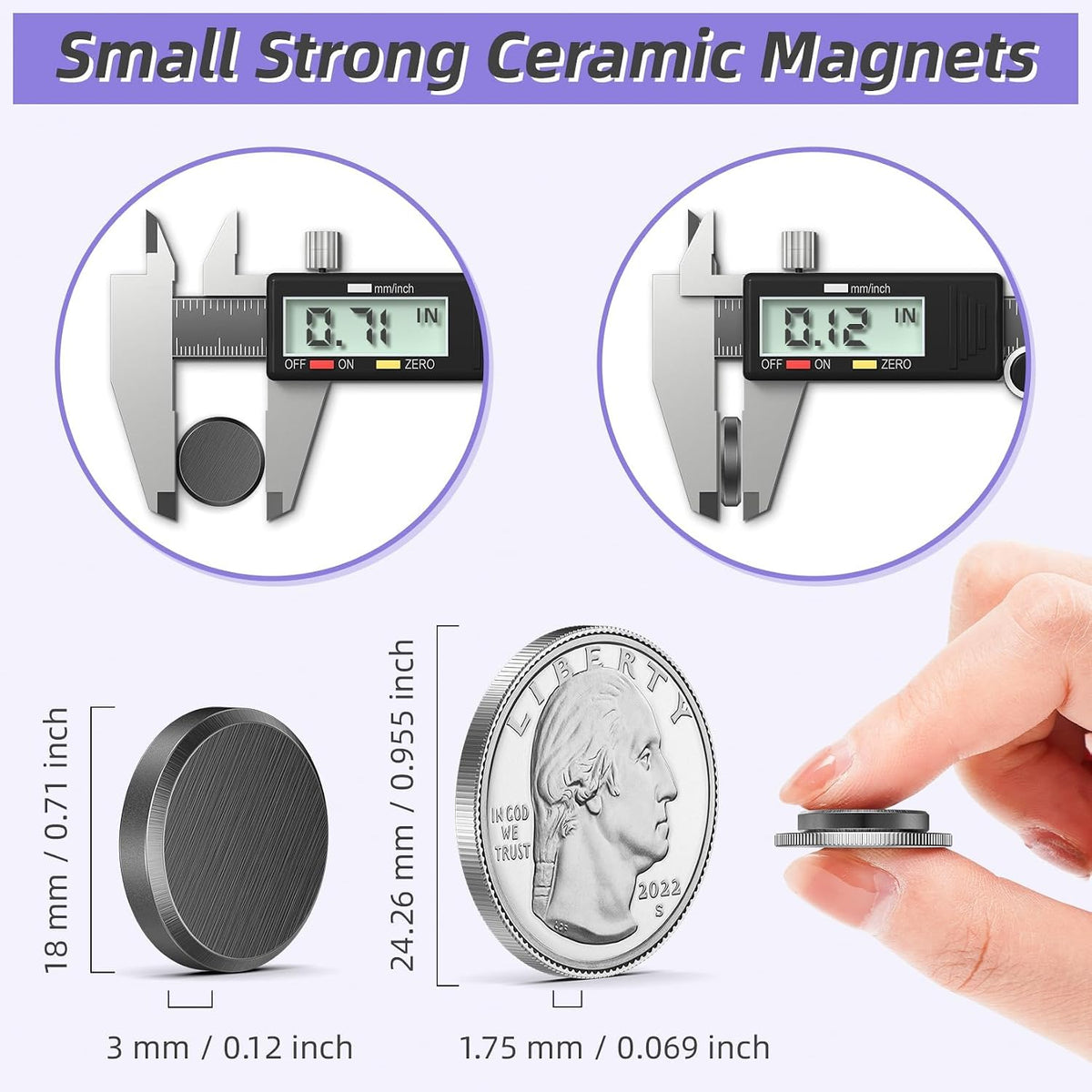 VNDUEEY 100Pcs Strong Magnets with Adhesive Backing, 0.7 * 0.12 inch Small Round Magnets for Crafts, Circle Magnet Ceramic Magnet for Fridge, DIY, Science Projects, Whiteboard (Black)