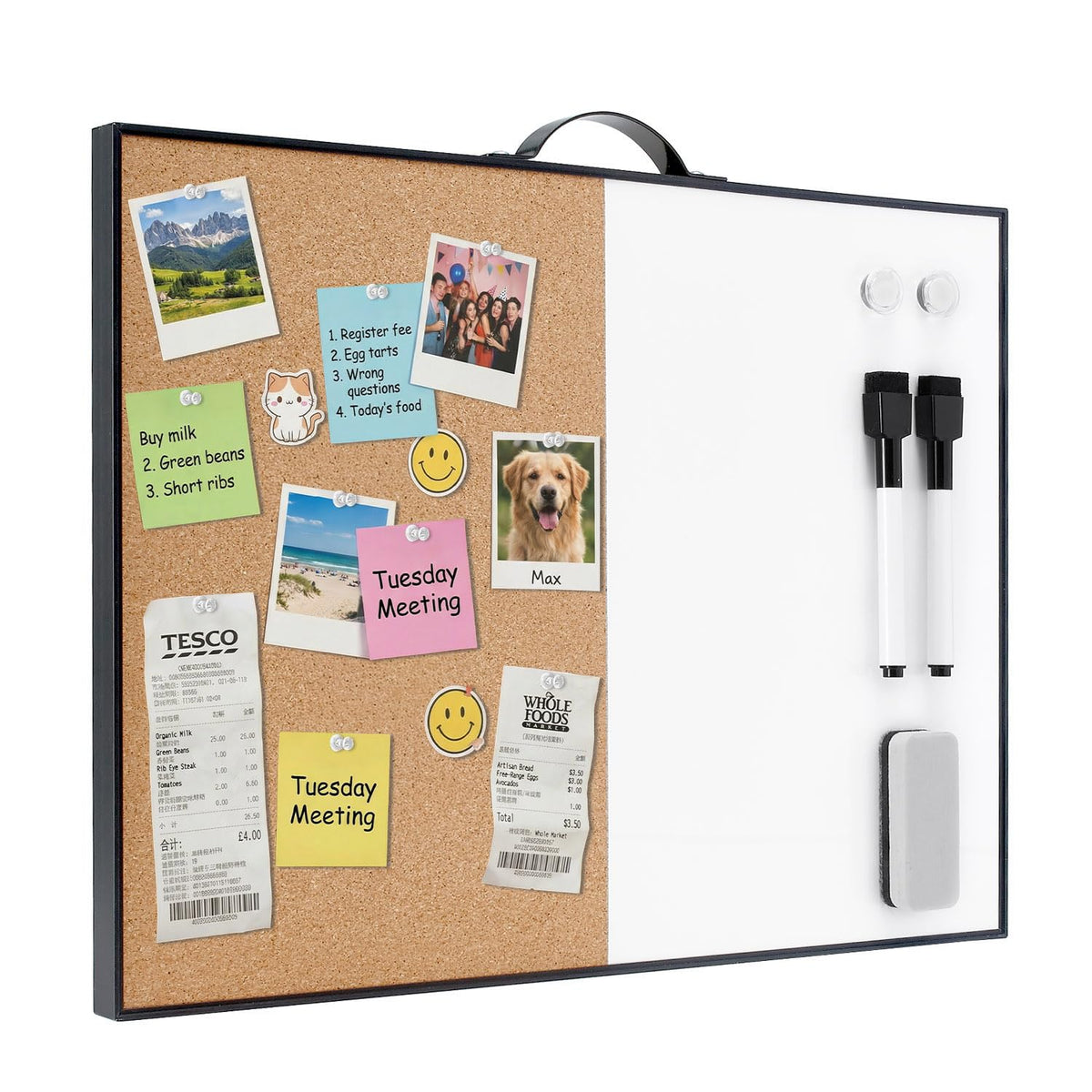 TSJ OFFICE Small White Board - 16" X 12" Portable Black Aluminum Framed Whiteboard, Magnetic Dry Erase Board with a Handle, to Do List Notepad for Office, Home, School