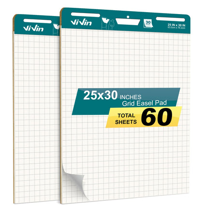 ViVin Lined Sticky Easel Pad, 30 Sheets, 2 Pads Flip Chart Paper
