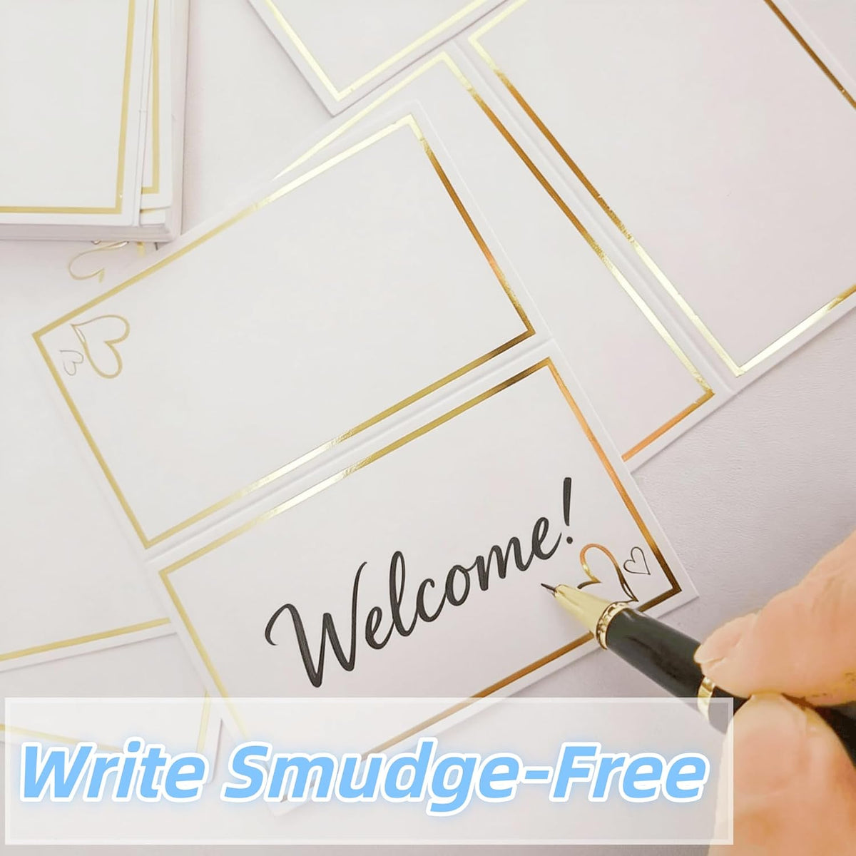 100 Pcs Elegant Name Place Cards for Table Setting with Gold Foil Border