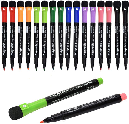 Magnetic Dry Erase Markers, (8 Pack) Dealkits Low Odor White Board Markers Whiteboard Markers with Erasers for Kids Teacher Supplies for Classroom Work on White Board, Calender, Fine Tip Point