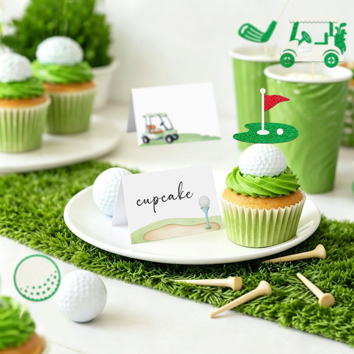 48 Pcs Golf Buffet Food Labels, Sprots Themed Folded Place Cards and Tent Name Cards for Birthday and Baby Shower Party Table Setting Decorations Supplies (Four)