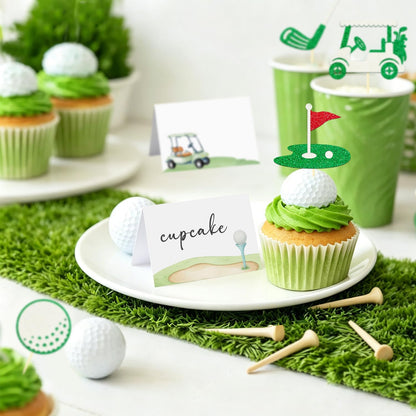 48 Pcs Golf Buffet Food Labels, Sprots Themed Folded Place Cards and Tent Name Cards for Birthday and Baby Shower Party Table Setting Decorations Supplies (Four)