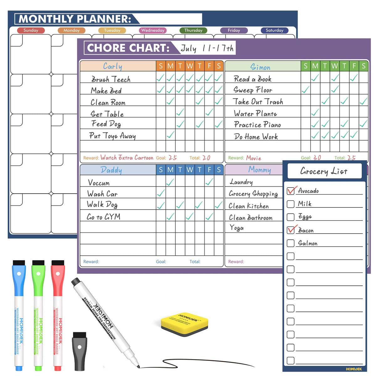 HOMiDEK Magnetic Dry Erase Calendar for Refrigerator: Fridge Whiteboard Calendar Magnet Monthly Planner Family Planning Board with Dry Erase Markers & Eraser - 14 x 11 Inches