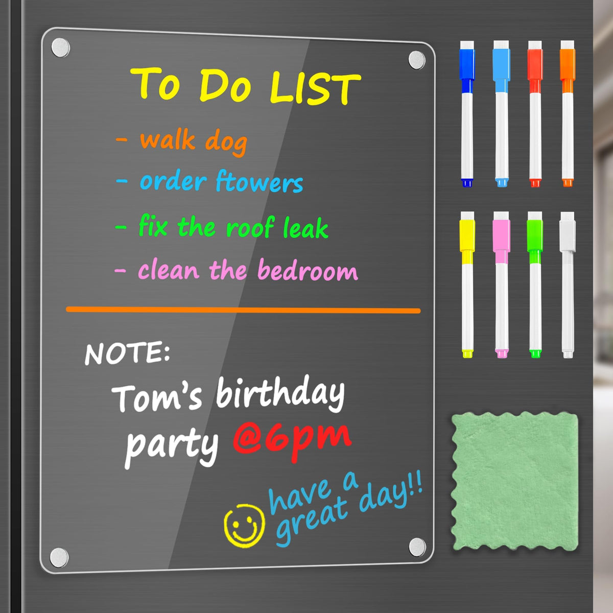 PigPotParty Acrylic Magnetic to Do List Whiteboard for Fridge, 12x9.5 Inch