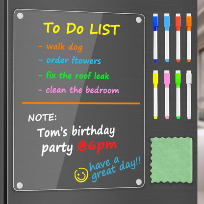 PigPotParty Acrylic Magnetic to Do List Whiteboard for Fridge, 12x9.5 Inch