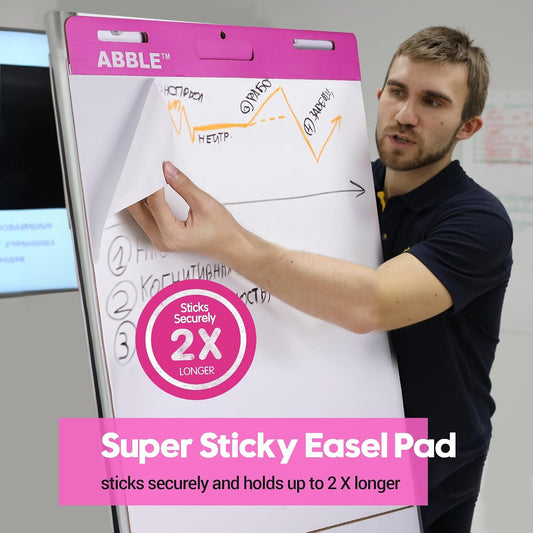 Super Sticky Easel Pad, 25 x 30 Inches, 30 Sheets/Pad, 8 Pads/Pack (Pink), Large Self Stick Flip Chart Paper for Whiteboards, Premium White Chart Paper for Teachers, Office, and Classroom Supplies
