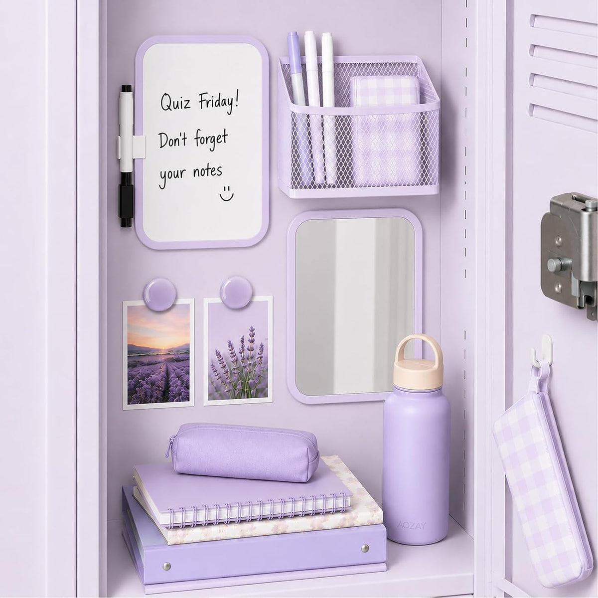 Svartur Locker Accessories for Girls with Magnetic whiteboard, Locker Mirror and Pen Holder, Pink Locker Decoration for School Locker, Back to School Essentials, Purple