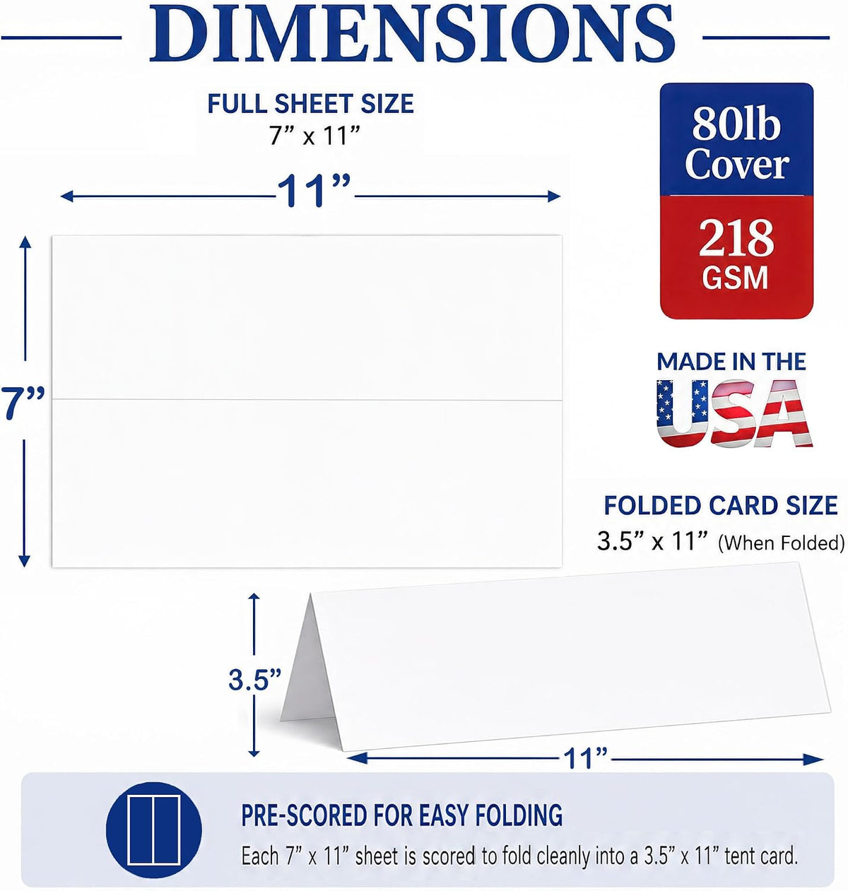 White Name Tent Cards 3.5" x 11" 80lb Cover (216gsm) - 25 Cards