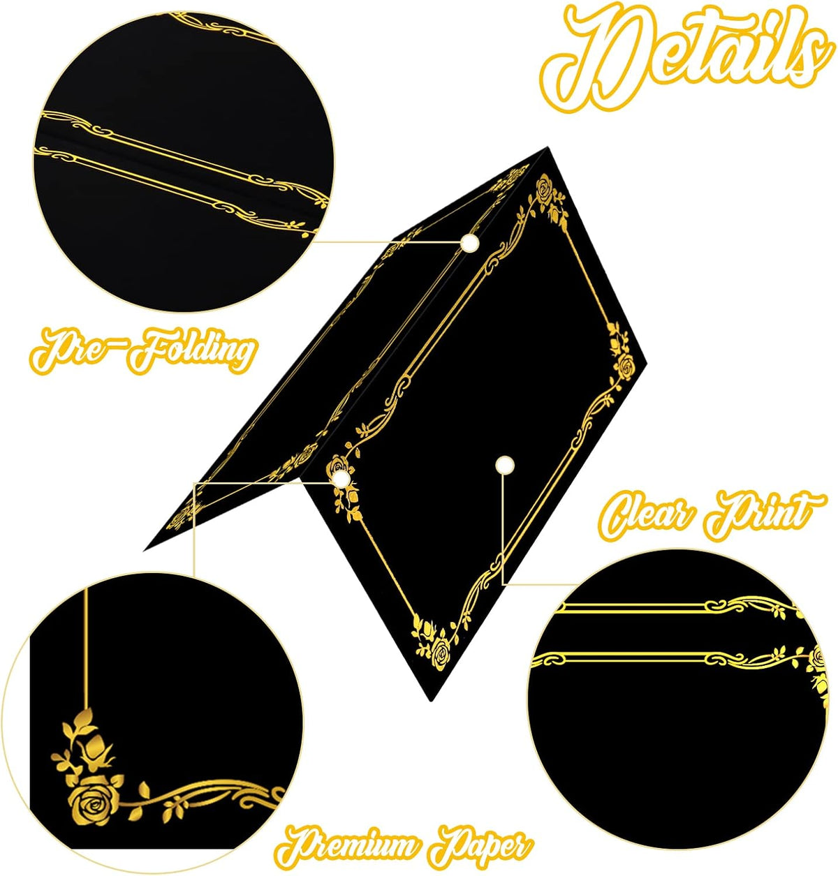 100 Pcs Black Place Cards and Gold Pen for Weddings