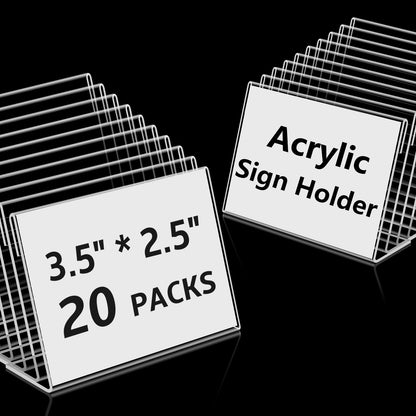 30 PCS Small Acrylic Sign Holder 3.5" x 2", Mini Acrylic Food Sign Labels for Party Buffet, Retail Price Display Holder, Clear Plastic Table Counter Top Stand for Place Cards, Name Card, Wedding Signs